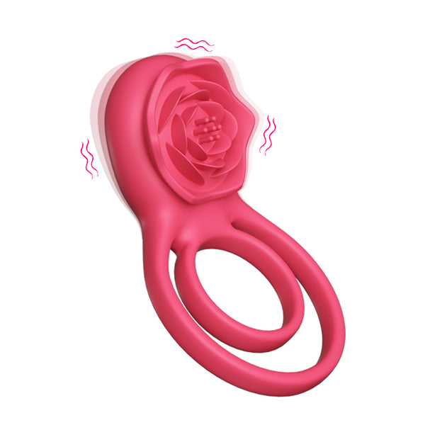 Anillo vibrador para pene con estimulación de clítoris en forma de rosa