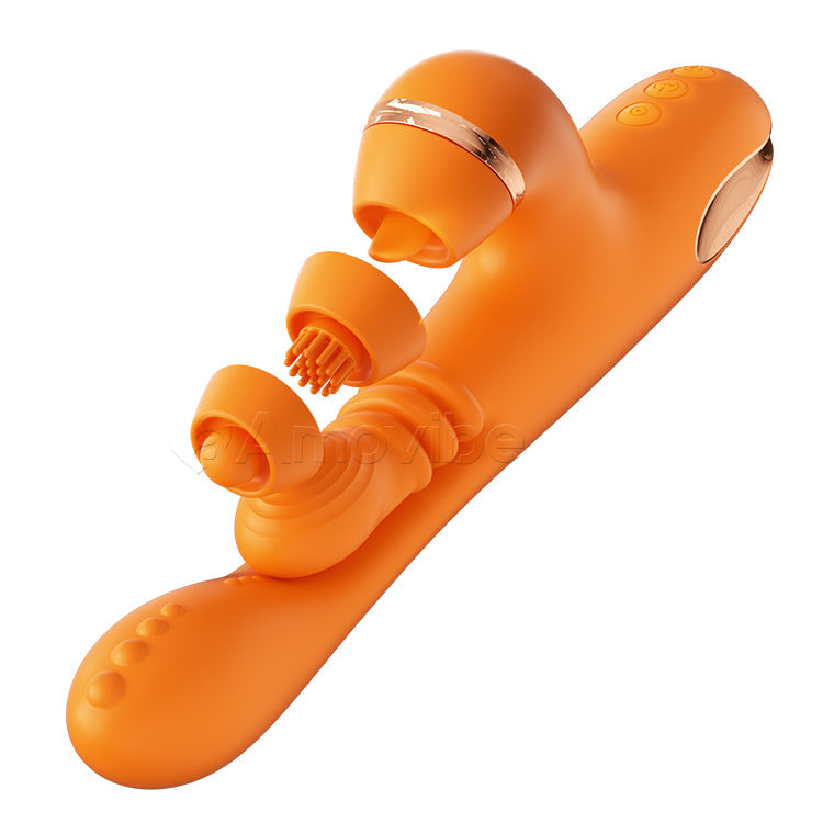 Vibrador Punto G con Movimiento Circular de Masaje, Vibración y 3 Fundas para Golpeteo del Clítoris, Cosquilleo y Lamedura