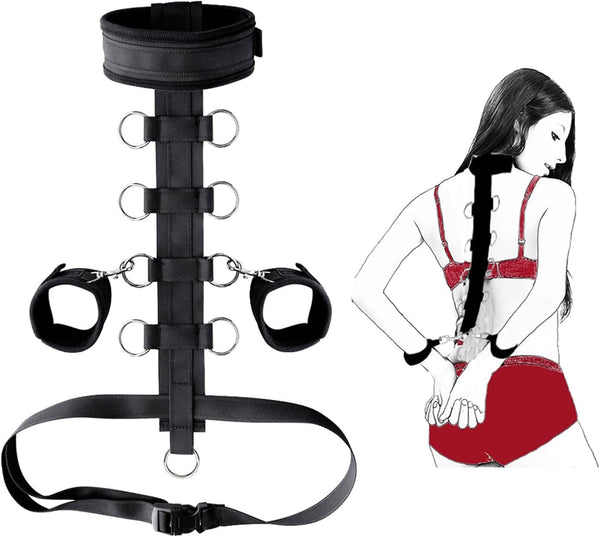 Conjunto de bondage SM ajustable con collar y esposas para parejas