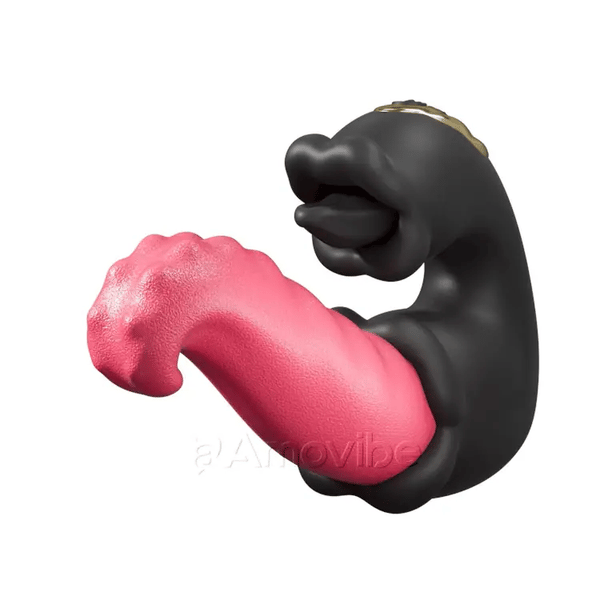 Vibrador de Punto G con Empuje y Lamedura con Diseño de Doble Rosa