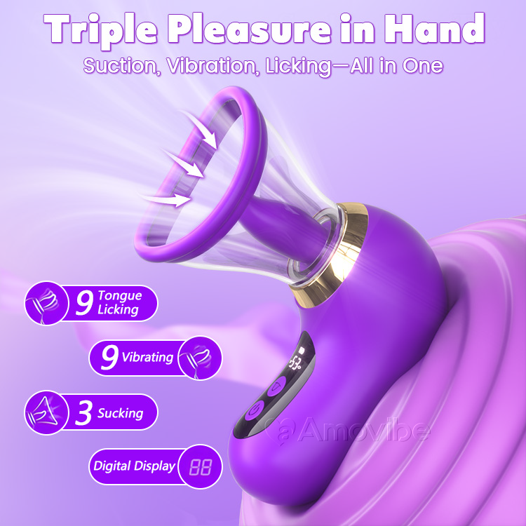 Vibrador 5 en 1 con succión, lamido y control LCD