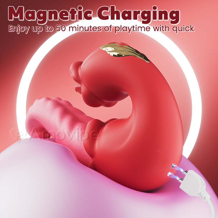 Vibrador Dual Rose para Punto G con Empuje, Lamedura de Lengua y Vibración