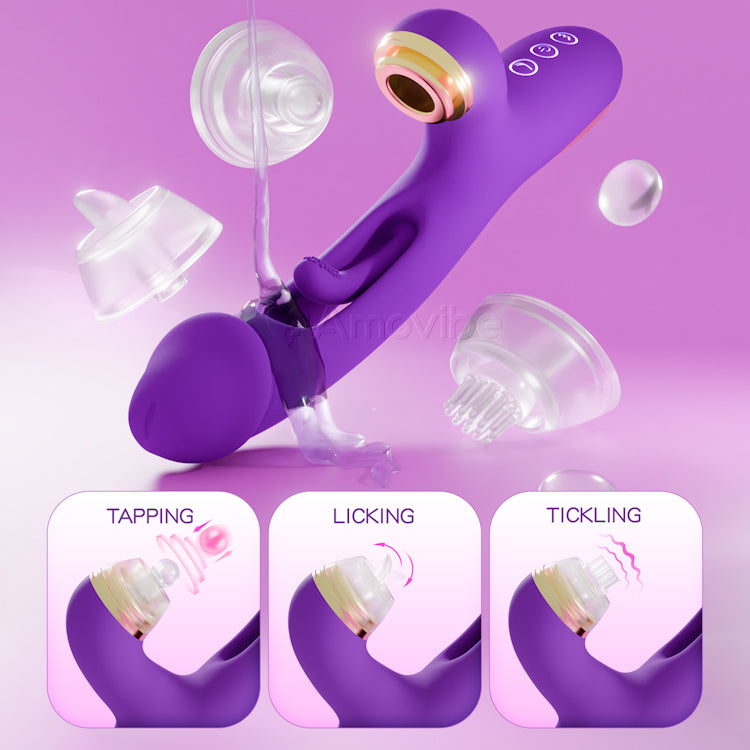 Vibrador Innovador de Punto G con Aletas y Fundas de Silicona Reemplazables para Función de Golpeteo, Cosquilleo y Lamedura