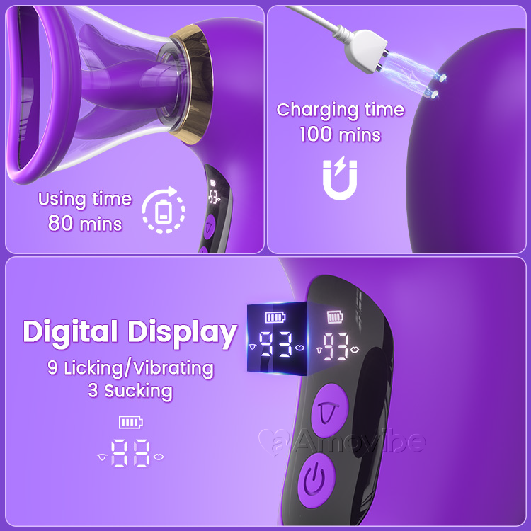 Vibrador 5 en 1 con succión, lamido y control LCD
