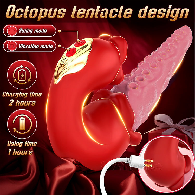Vibrador de pulpo 2 en 1 con lengua provocativa y 10 modos de vibración