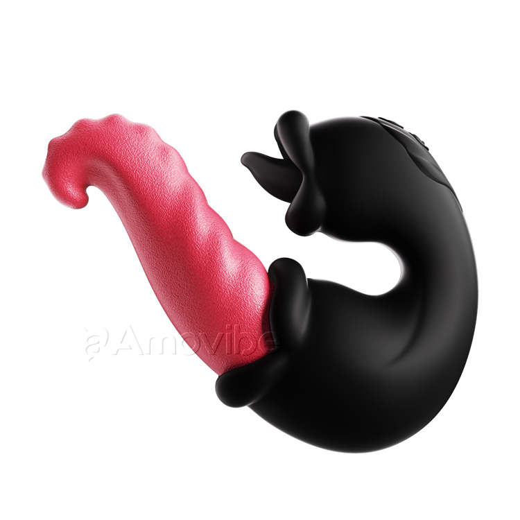 Vibrador de Punto G con Empuje y Lamedura con Diseño de Doble Rosa