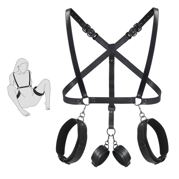 Conjunto de Bondage Ajustable con Correas para Muslos, Pecho y Tobillos