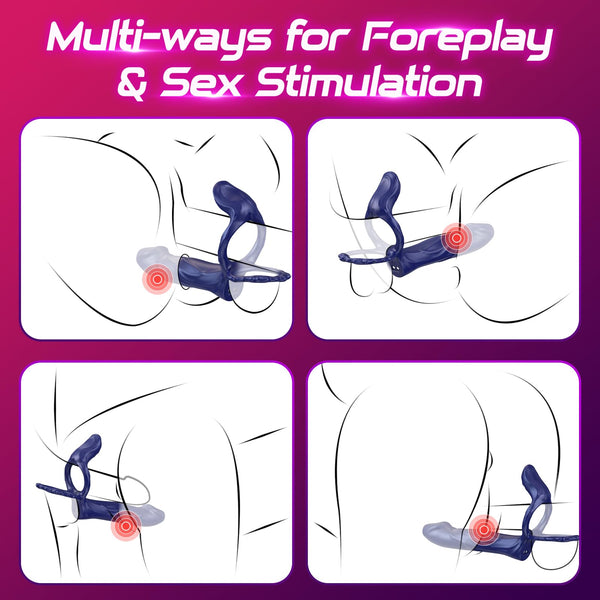 Arnés con pene y funda vibratoria – Anillo para el pene para estimulación clitoriana y del punto G